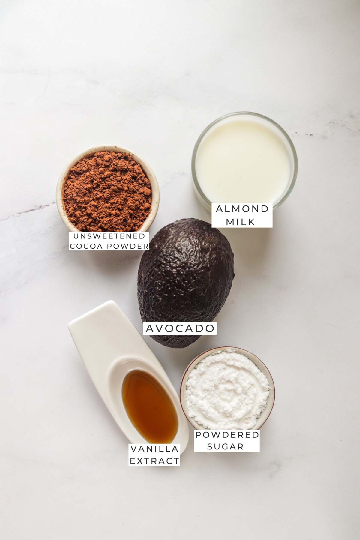 Labeled ingredients for the chocolate mousse.